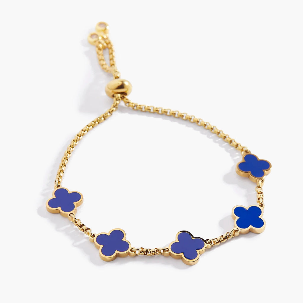 Bracelet Émail Trèfle Bleu Marine
