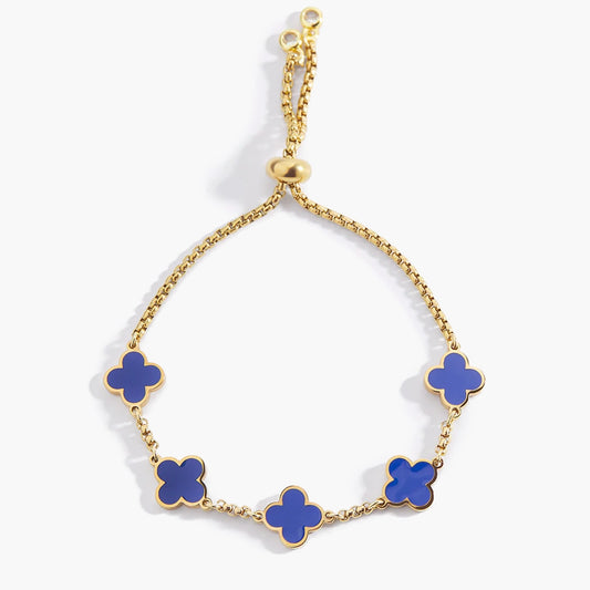 Bracelet Émail Trèfle Bleu Marine