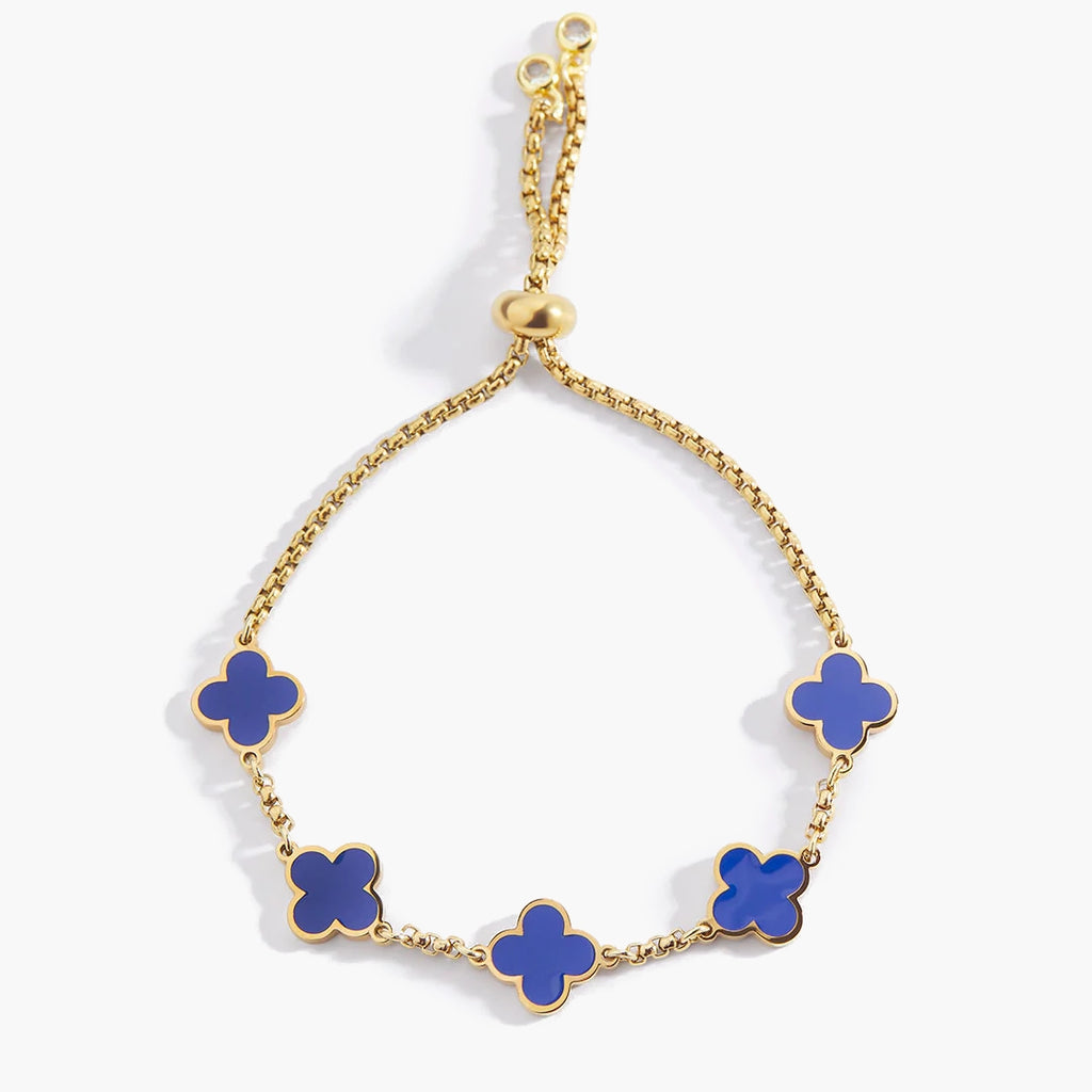 Bracelet Émail Trèfle Bleu Marine
