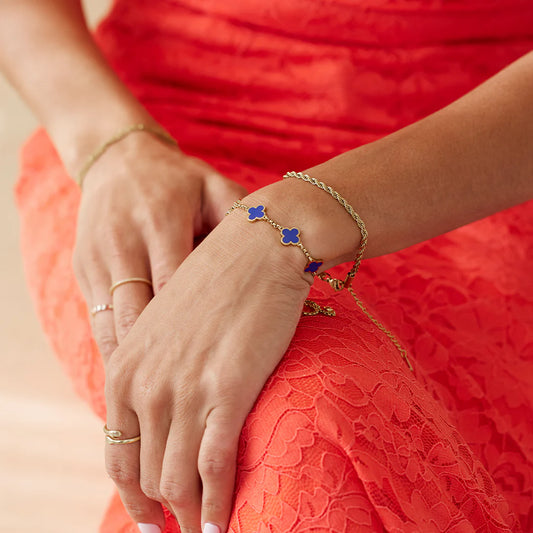 Bracelet Émail Trèfle Bleu Marine